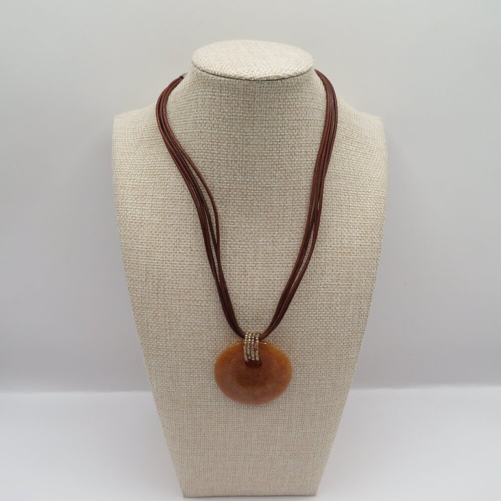 Silpada Gemstone Pendant Leather Strand 925 Clasp Necklace